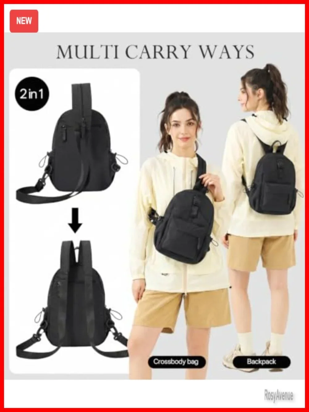 Water-Resistant Nylon Mini Backpack Purse, Convertible Crossbody Sling Bag